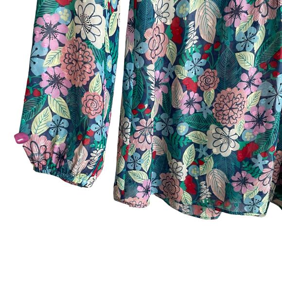 Matilda Jane Women Catalina Floral Babydoll‎ Top L Teal Cottagecore Y2K Boho - Picture 8 of 14